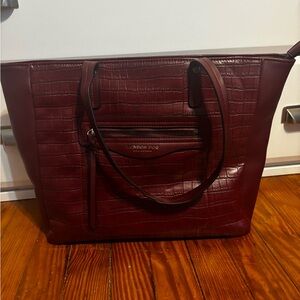 London Fog Maroon Crocodile-Pattern Shoulder Bag